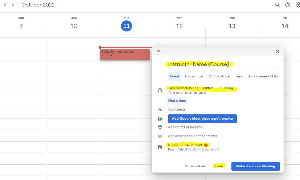 adding course in Google calendar